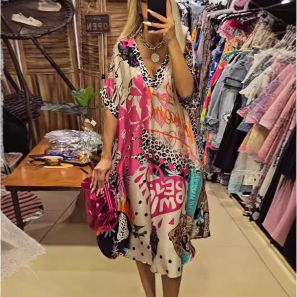 Color Printing Deep V Dress Women - Image 3