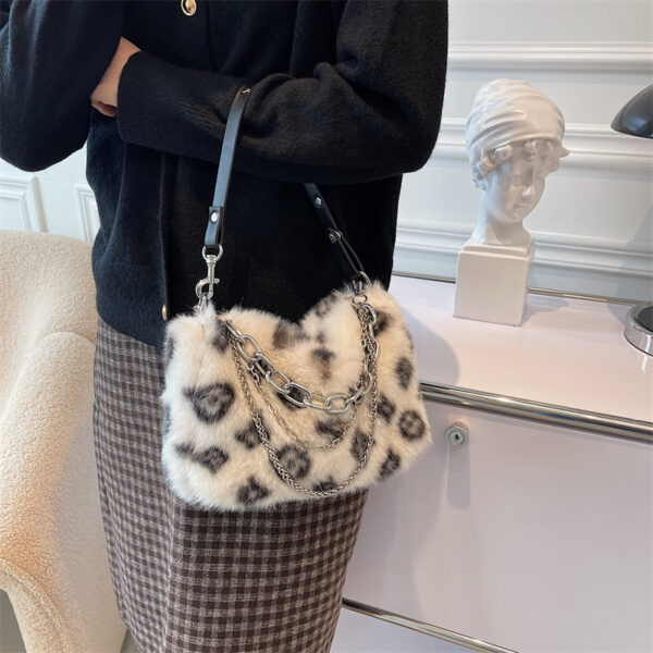 Winter Plush Bags Chain Shoulder Bag Women Flowers Print Handbags - Image 3