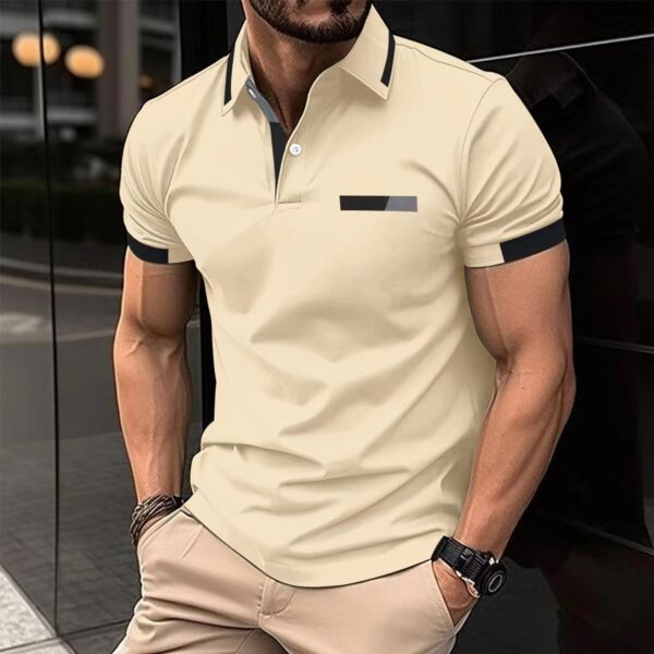 Men's Casual Polo Shirt Chest Faux Pocket Lapel Button Business T-shirt - Image 2