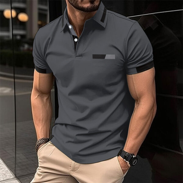 Men's Casual Polo Shirt Chest Faux Pocket Lapel Button Business T-shirt - Image 5