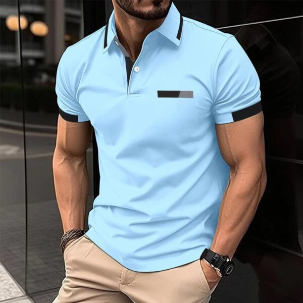 Men's Casual Polo Shirt Chest Faux Pocket Lapel Button Business T-shirt - Image 8