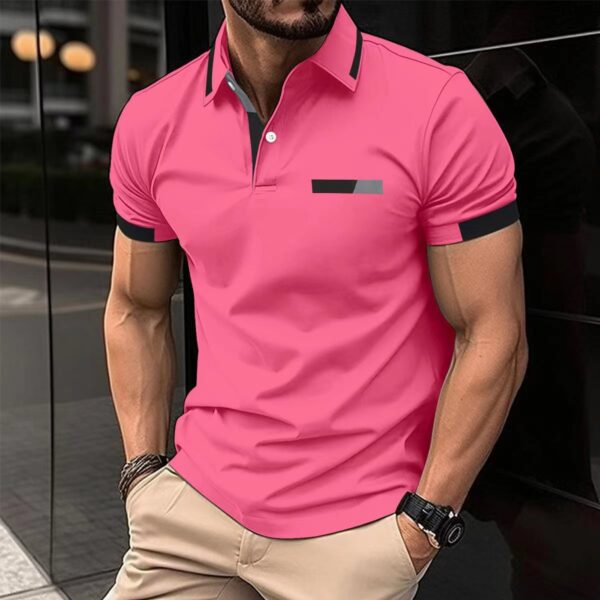 Men's Casual Polo Shirt Chest Faux Pocket Lapel Button Business T-shirt - Image 6