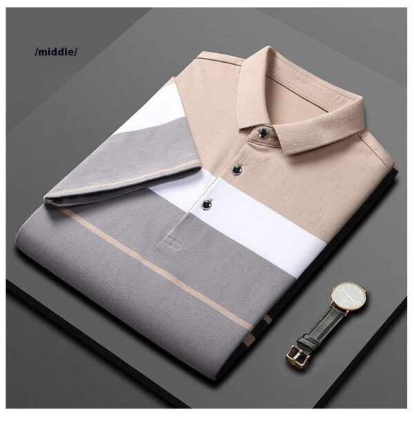 Cotton Striped Stitching Polo Shirt Men's High-end Light Business Striped T-shirt - Image 3