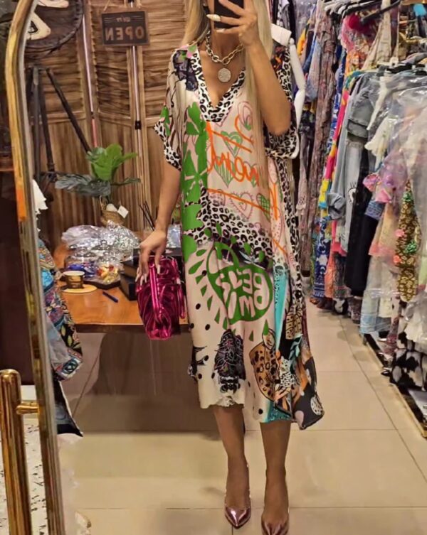 Color Printing Deep V Dress Women - Image 6