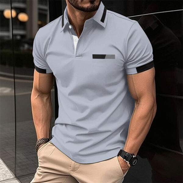 Men's Casual Polo Shirt Chest Faux Pocket Lapel Button Business T-shirt - Image 7