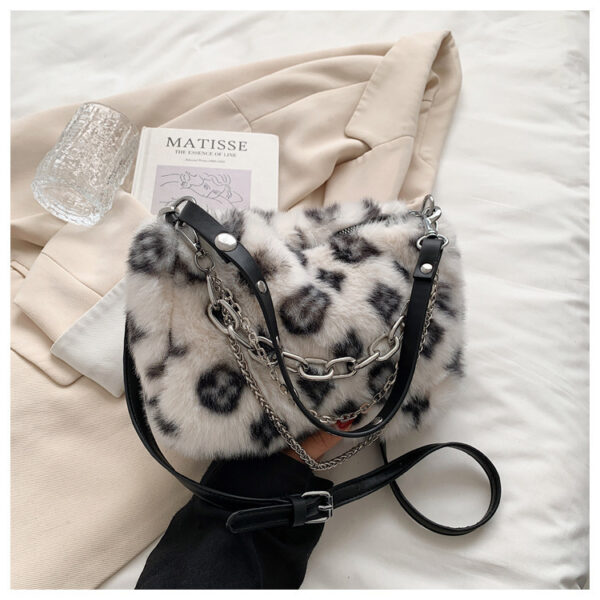 Winter Plush Bags Chain Shoulder Bag Women Flowers Print Handbags - Image 9