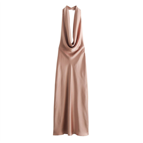 New Silk Satin Texture Sexy Backless Halter Dress - Image 3