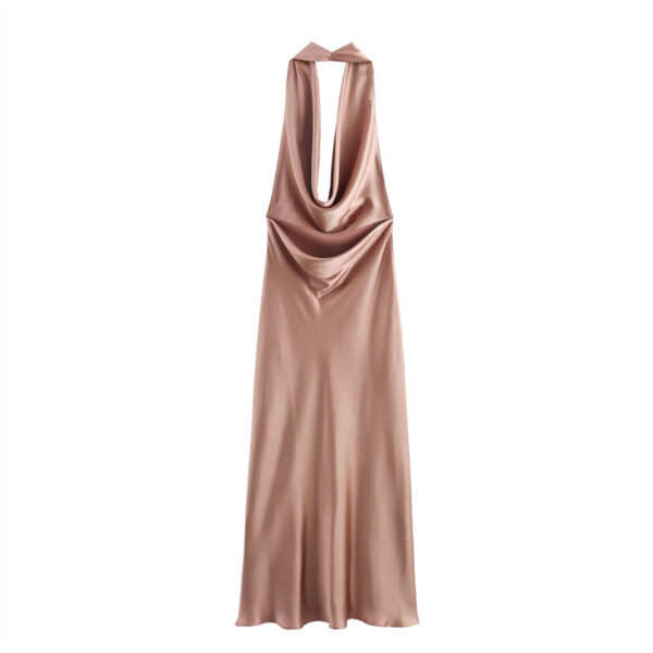 New Silk Satin Texture Sexy Backless Halter Dress - Image 2