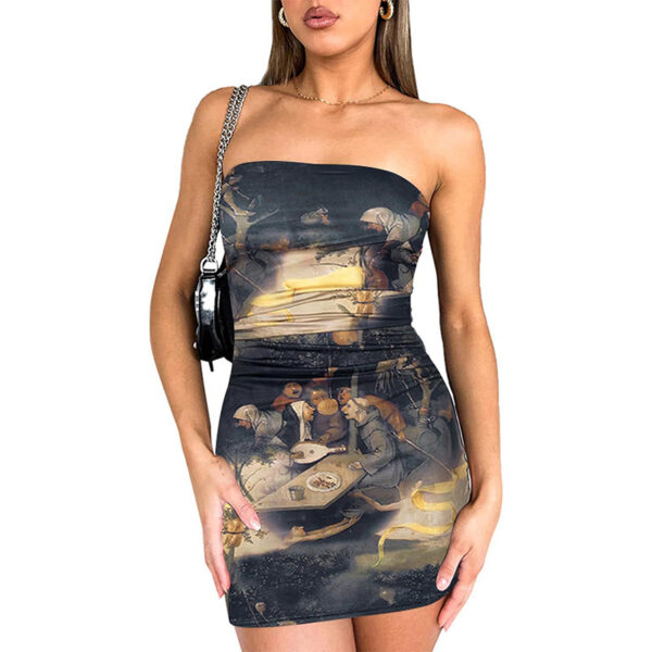 Printed Chest Wrap Hip Elastic Tight Dress - Image 3