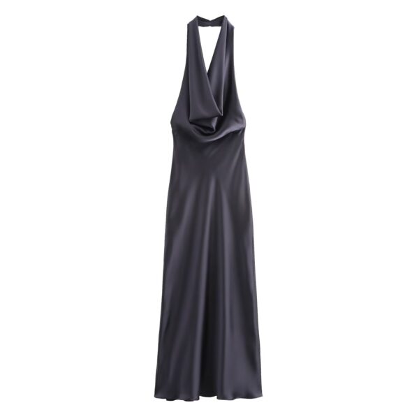 New Silk Satin Texture Sexy Backless Halter Dress - Image 7