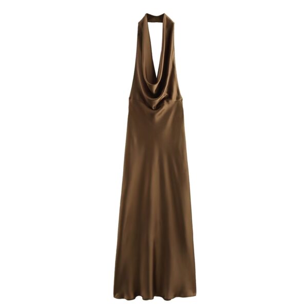 New Silk Satin Texture Sexy Backless Halter Dress - Image 8