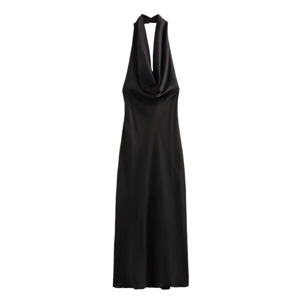 New Silk Satin Texture Sexy Backless Halter Dress - Image 4