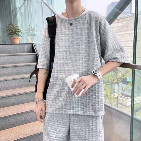 Summer Half Sleeves T-shirt Shorts New Two-piece Suit Casual Simple Men's Clothing - Image 2