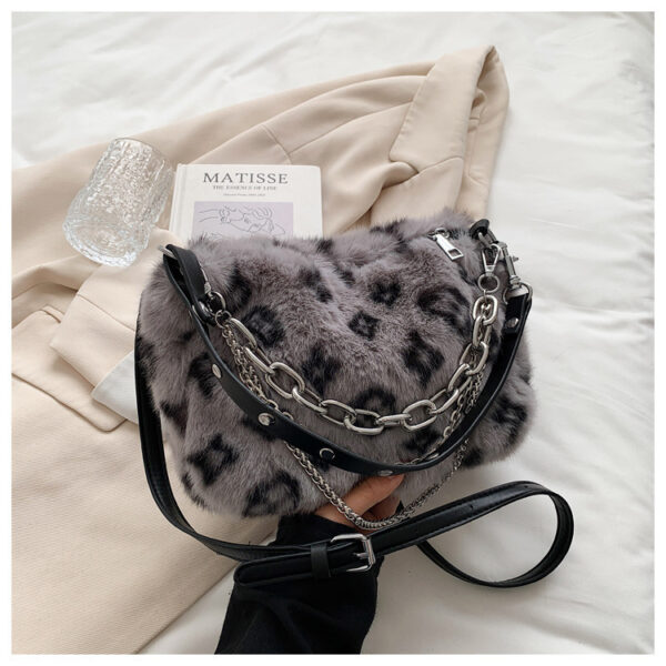 Winter Plush Bags Chain Shoulder Bag Women Flowers Print Handbags - Image 10