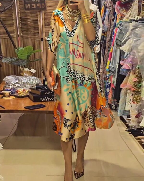 Color Printing Deep V Dress Women - Image 4