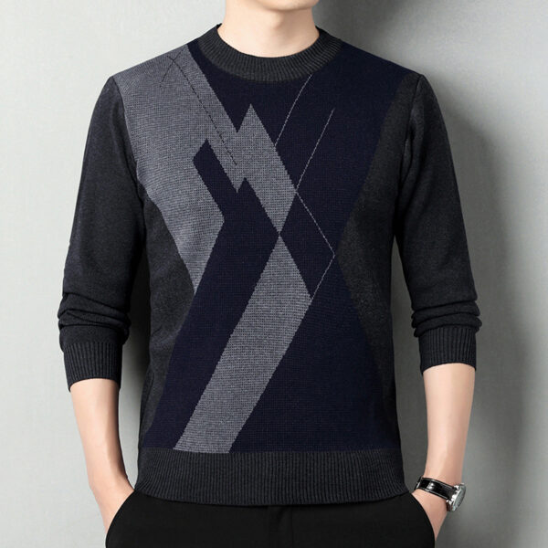 Men's Loose Multicolor Round Neck Warm Sweater - Image 3