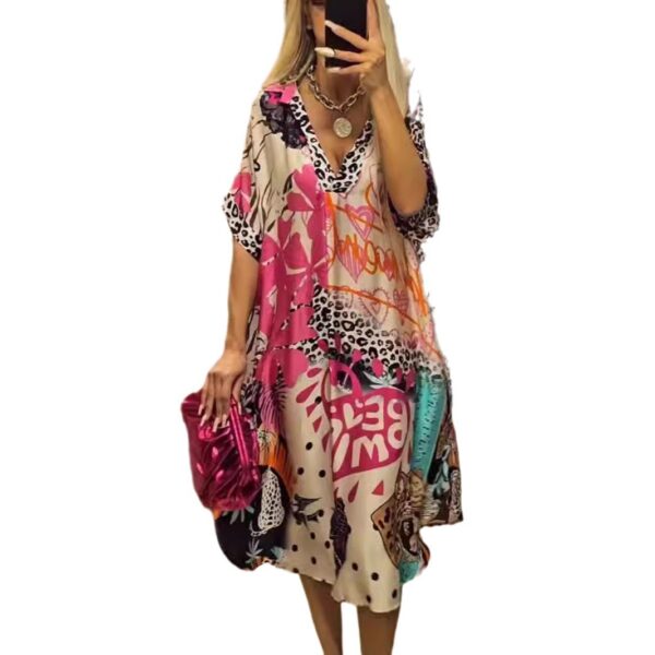 Color Printing Deep V Dress Women - Image 5