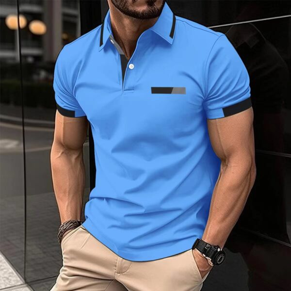 Men's Casual Polo Shirt Chest Faux Pocket Lapel Button Business T-shirt - Image 4