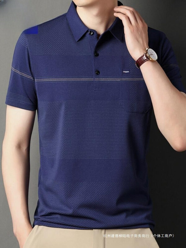 Men's Stripe Belt Lapel Short Sleeve Polo Shirt - Image 4