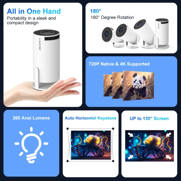 Magcubic Projector HY300 Pro 4K Android 11 Dual Wifi6 260ANSI Allwinner H713 BT5.0 1080P 1280*720P Home Cinema Outdoor Projetor - Image 2