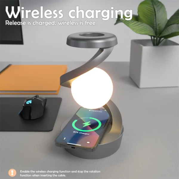 LED 360° Rotating Night Light With Wireless Charger Cordless Desk Lamp Rechargeable LED Levitating Night Light For Living Room - Image 5