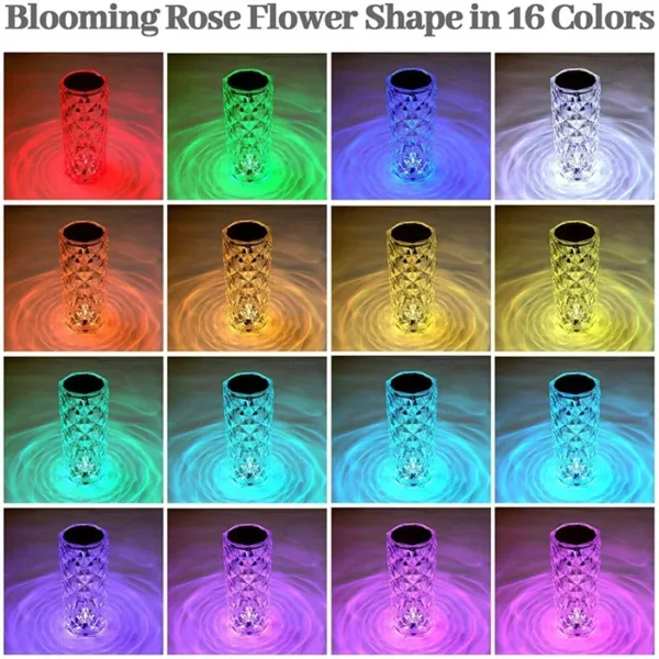 3/16 Colour LED Crystal Table Lamp Rechargeable Touch Rose Romantic Night Lamp Bedroom Bedside Lamp Decoration Living Room Bar - Image 5