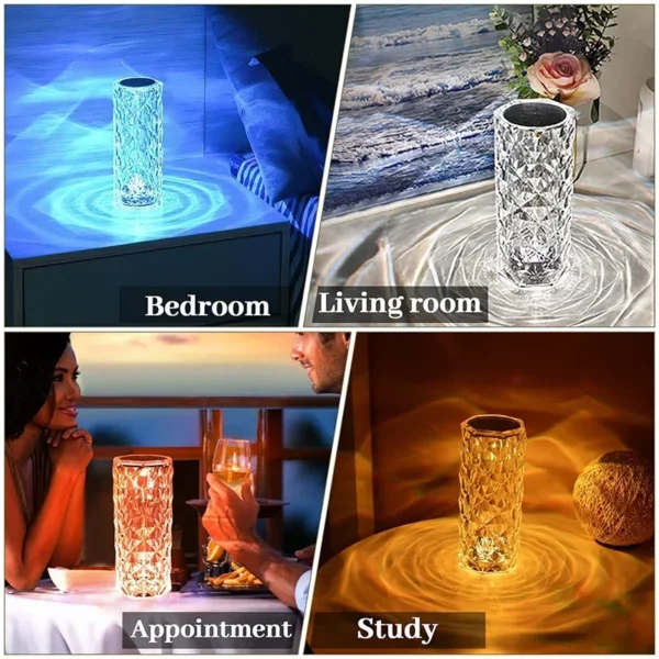 3/16 Colour LED Crystal Table Lamp Rechargeable Touch Rose Romantic Night Lamp Bedroom Bedside Lamp Decoration Living Room Bar - Image 6